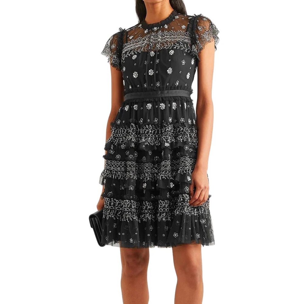 Needle and Thread Elegant Black and White Floral Dress